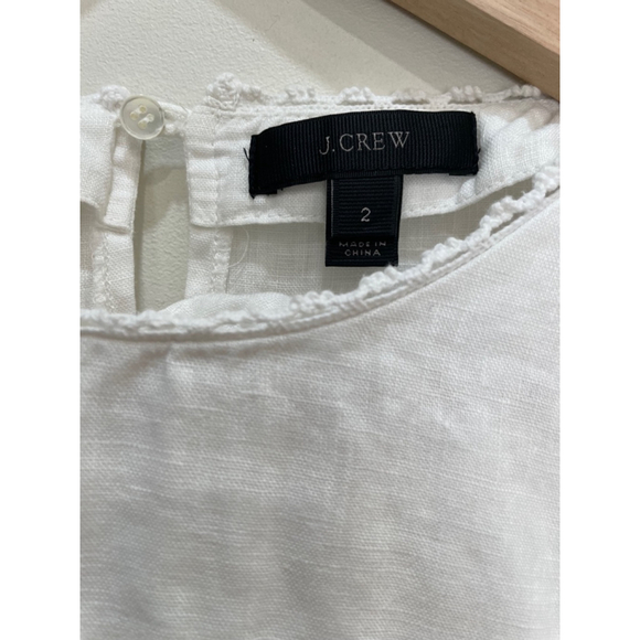 J.Crew 100% Linen Top Blouse 2 White Embroidered Coastal Old Money Minimalist - Picture 4 of 9